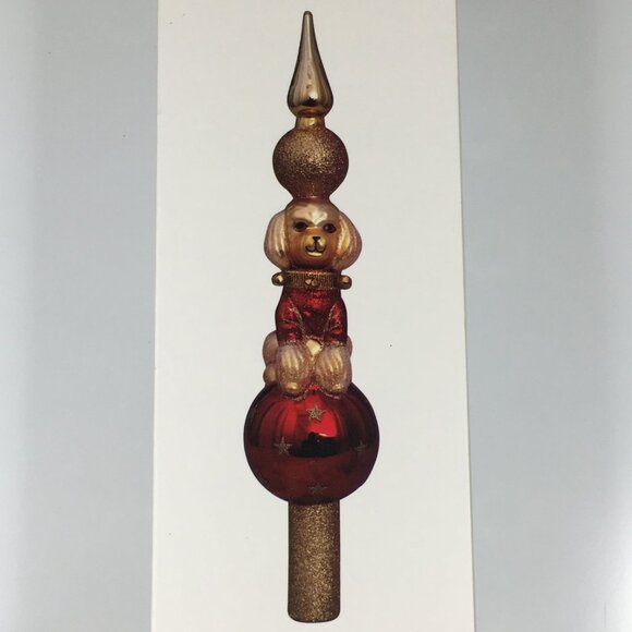 Vondels Christmas Tree Topper with Dog Mouth Blown Glass Hand Painted Poodle - Picture 3 of 16